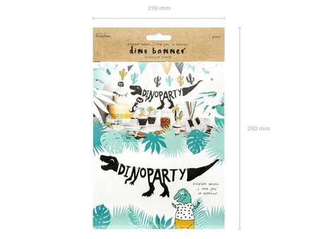 Baner na imprezę - Dino Party - Czarny - 20 x 90 cm
